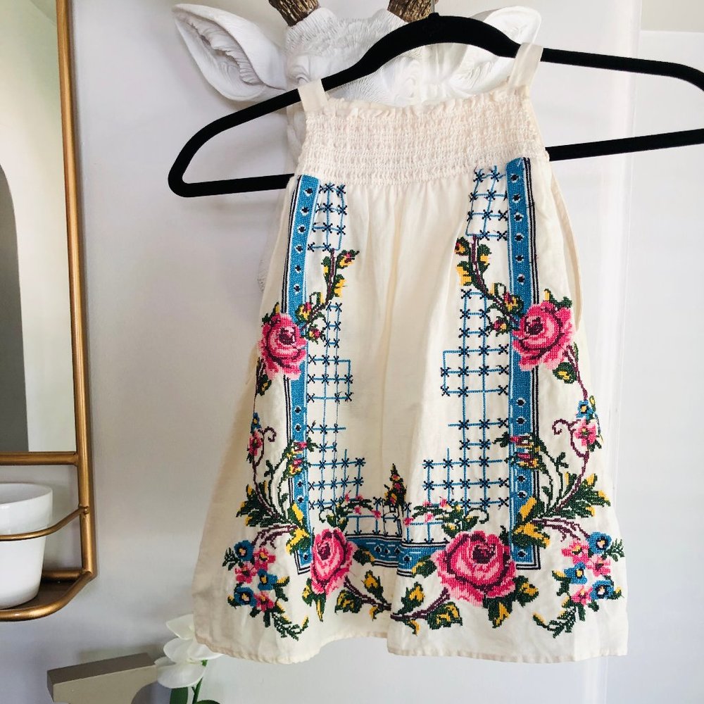 Free People Honey Pie Linen Embroidered Top XS